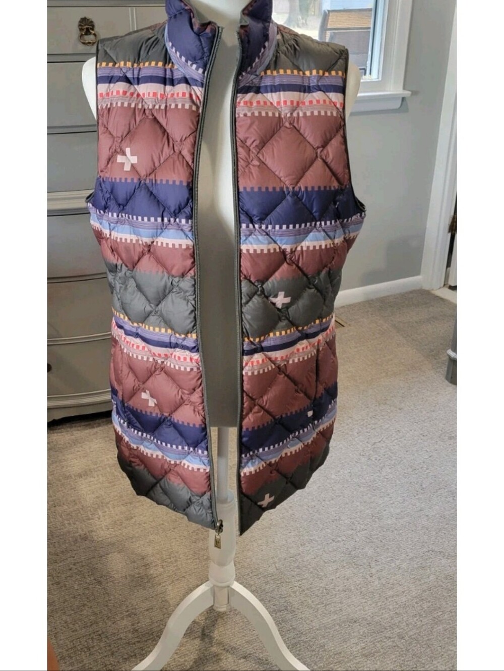 Pendleton Quilted Patterned Vest in Mauve, Navy & Gray
